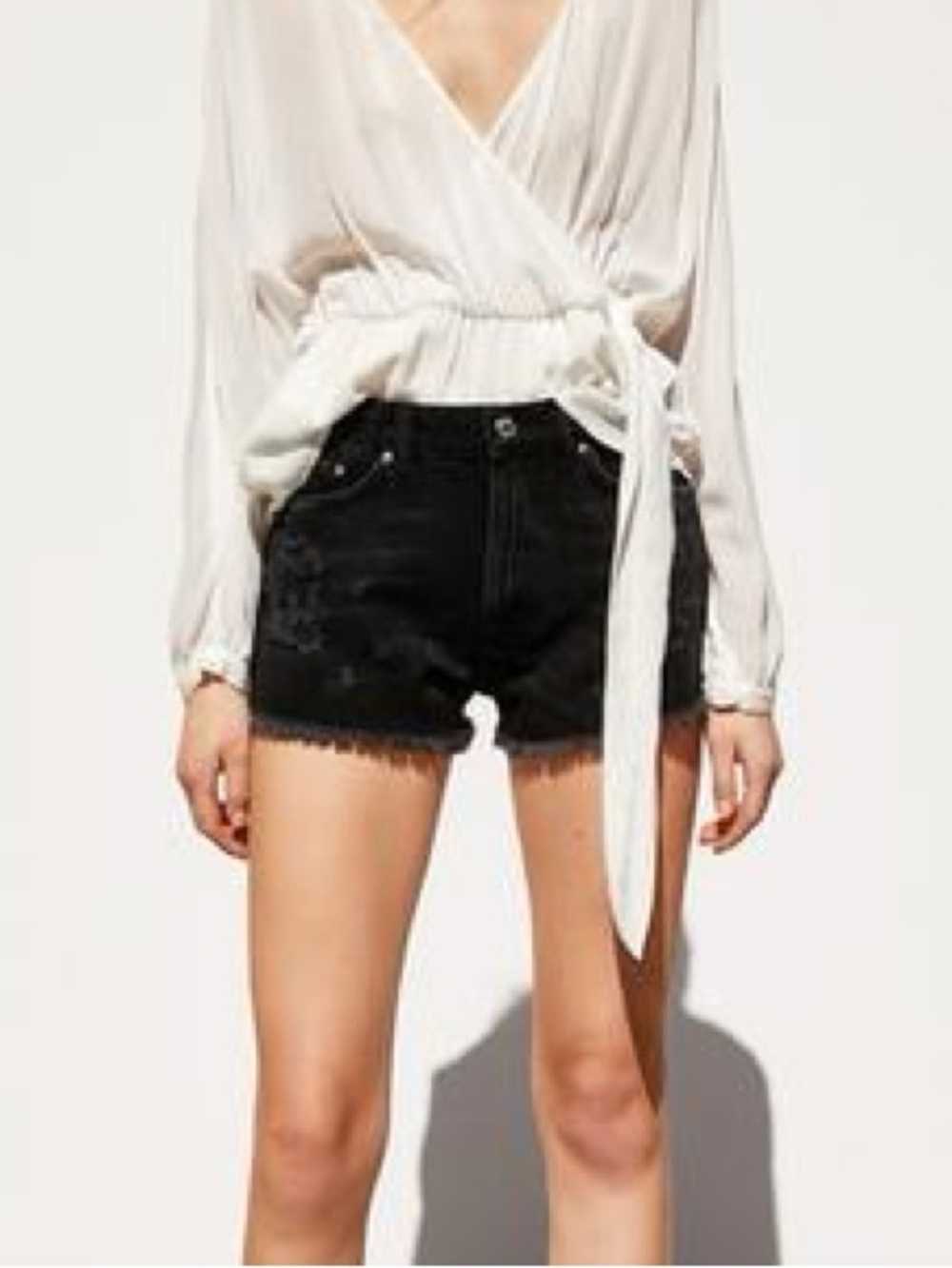 Zara 9374/007/800 Black Ripped Denim Frayed Hem Jean Shorts